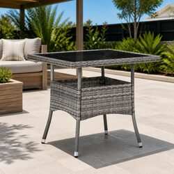 Outdoor Dining Table Grey Poly Rattan Glass 4 Seater Patio Furniture