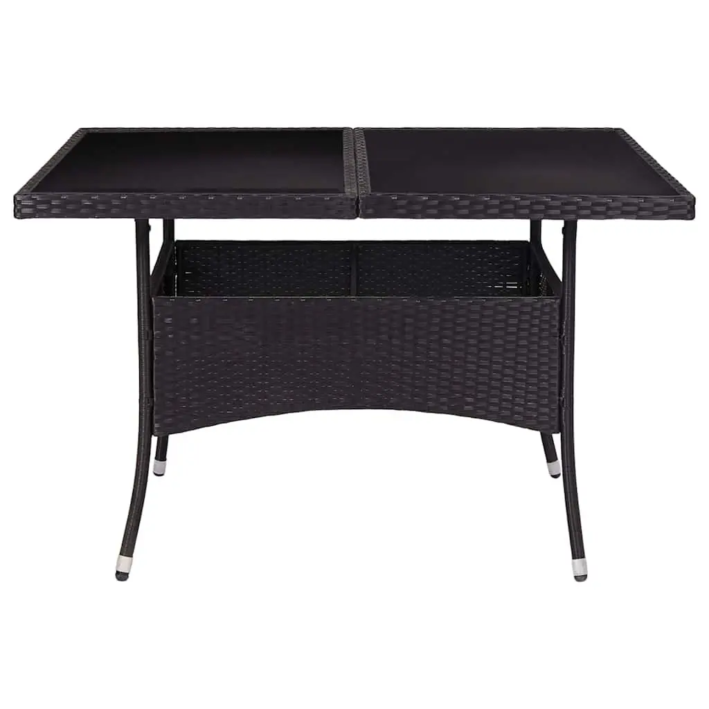 Outdoor Dining Table Black Weather-Resistant PE Rattan Glass 4 Seater