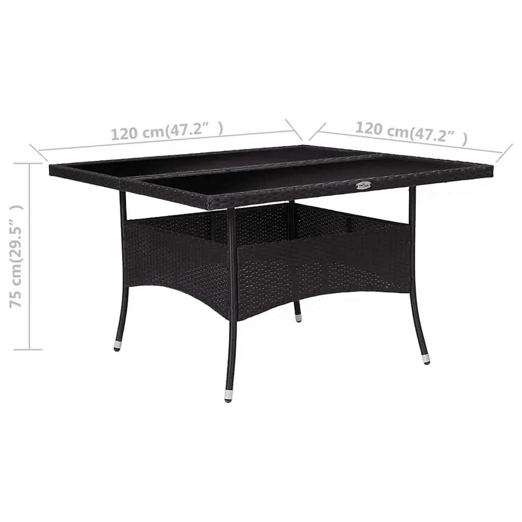 Outdoor Dining Table Black Weather-Resistant PE Rattan Glass 4 Seater
