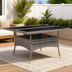 Outdoor Dining Table Grey Poly Rattan Glass Patio Furniture 4 Seater Garden