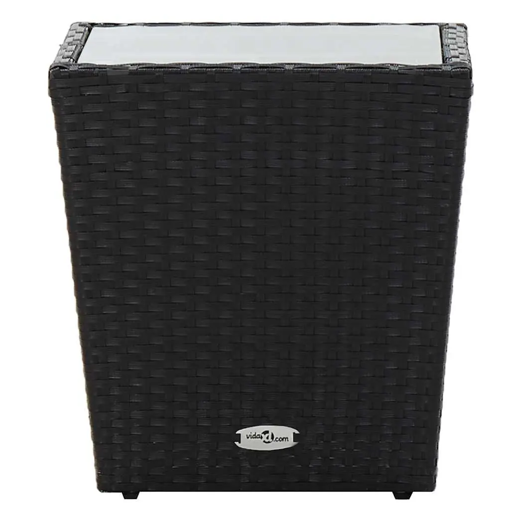 Outdoor Tea Table Rattan Black Weather Resistant Tempered Glass Top 41.5x41.5x43cm