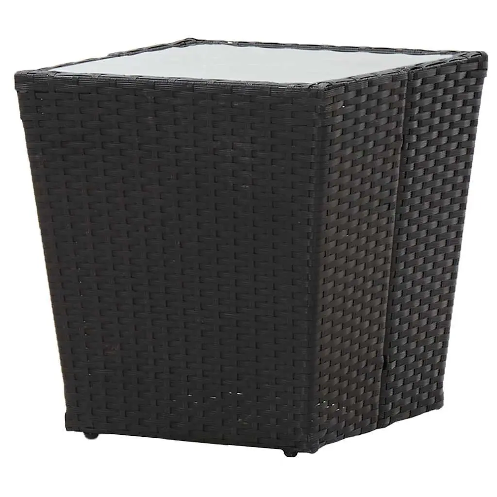 Outdoor Tea Table Rattan Black Weather Resistant Tempered Glass Top 41.5x41.5x43cm