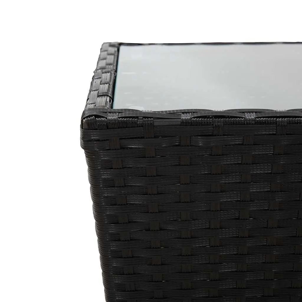 Outdoor Tea Table Rattan Black Weather Resistant Tempered Glass Top 41.5x41.5x43cm