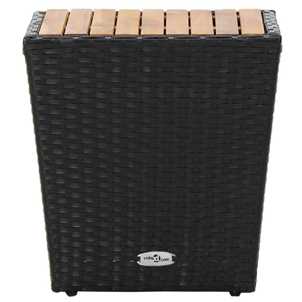 Outdoor Tea Table Black Acacia Wood Top Weather-Resistant PE Rattan Steel Frame 41.5 x 41.5 x 43 cm