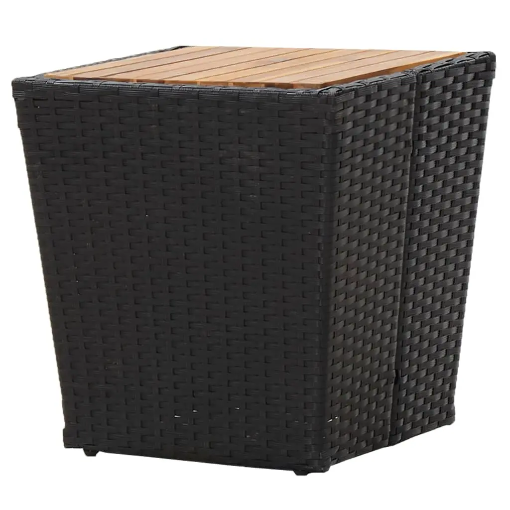 Outdoor Tea Table Black Acacia Wood Top Weather-Resistant PE Rattan Steel Frame 41.5 x 41.5 x 43 cm