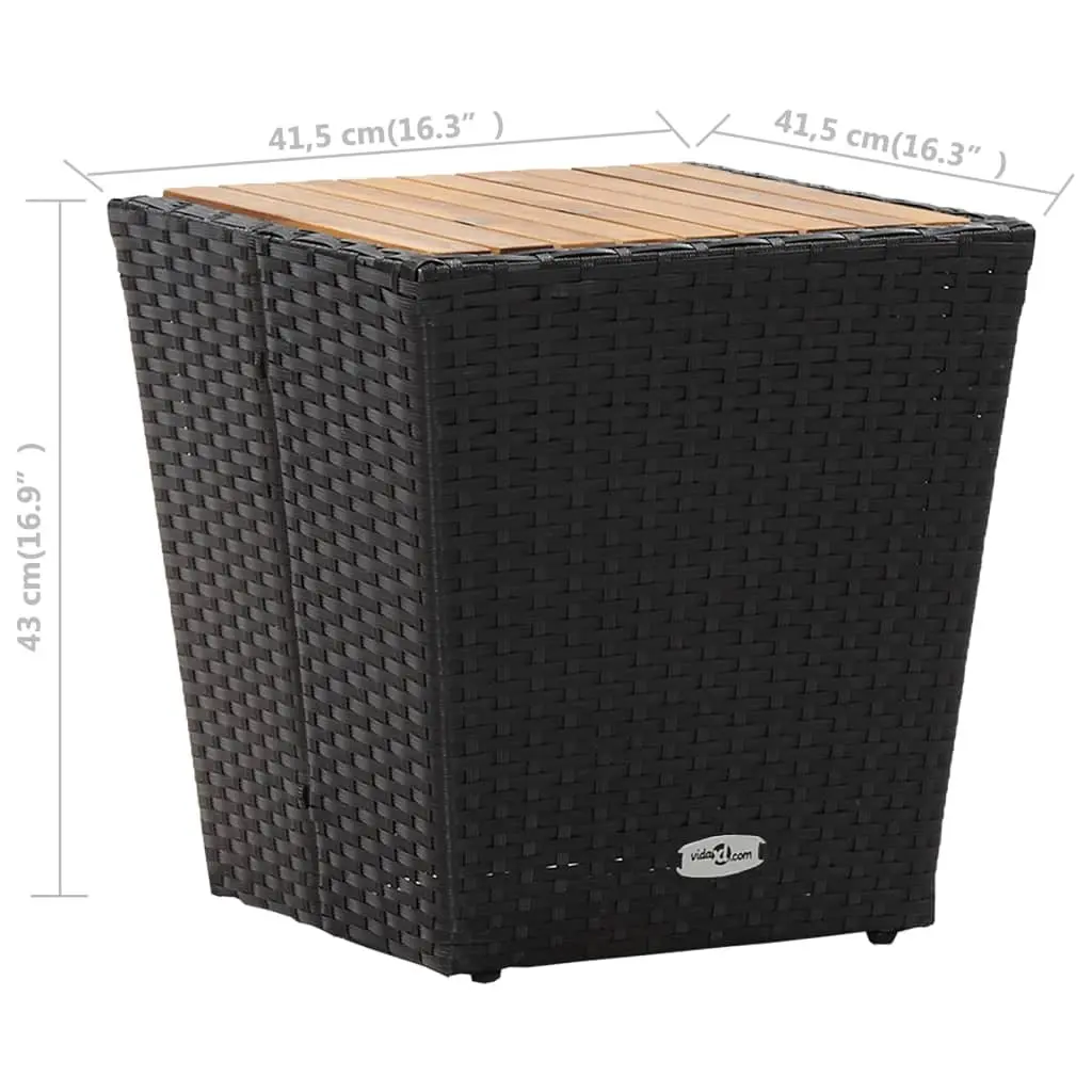 Outdoor Tea Table Black Acacia Wood Top Weather-Resistant PE Rattan Steel Frame 41.5 x 41.5 x 43 cm