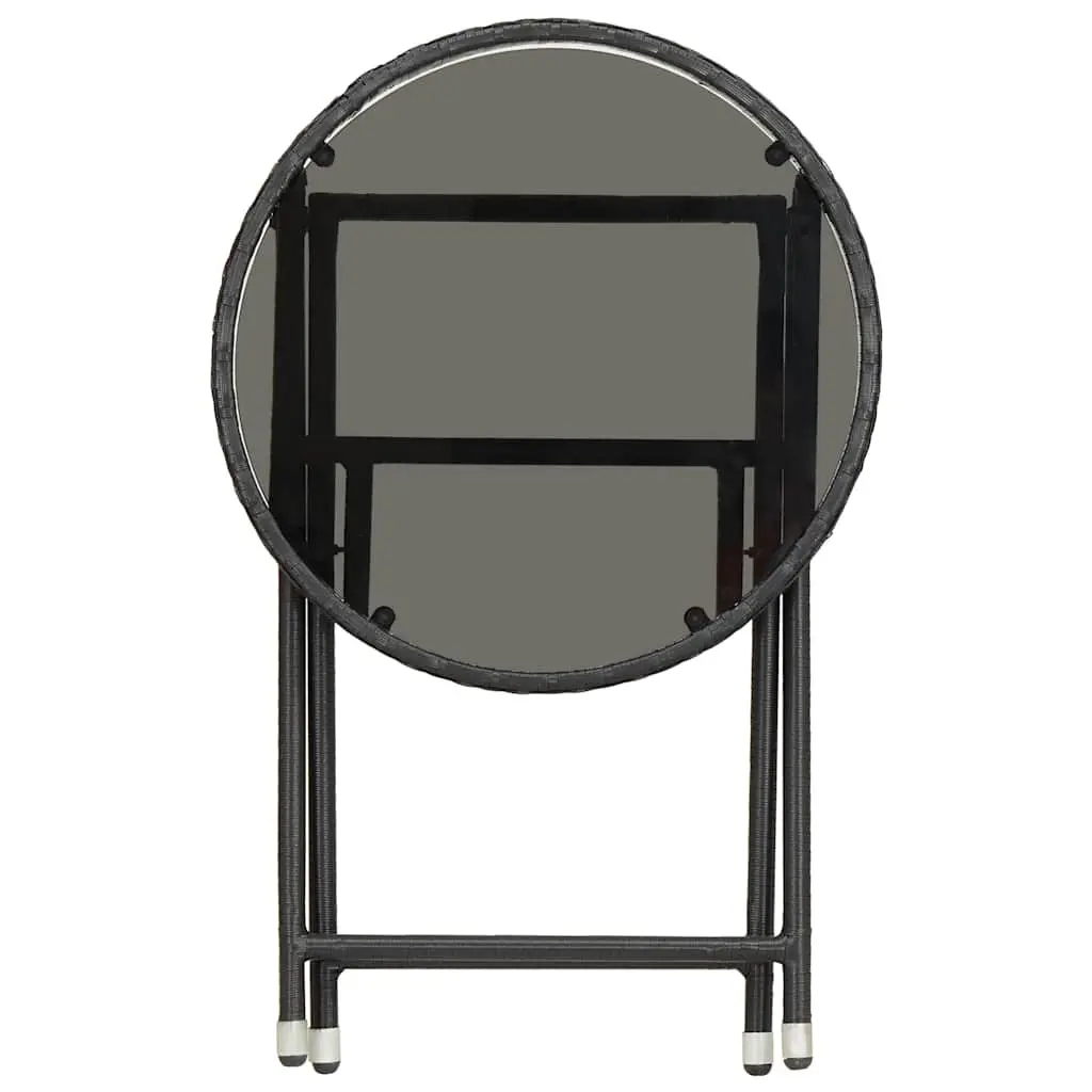 Outdoor Tea Table Black Weather-resistant PE Rattan 60cm Tempered Glass Folding