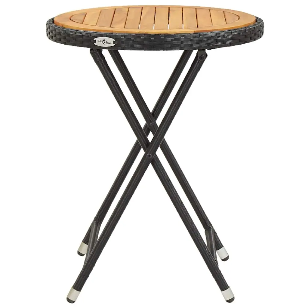 Outdoor Tea Table Black Poly Rattan Folding 60cm