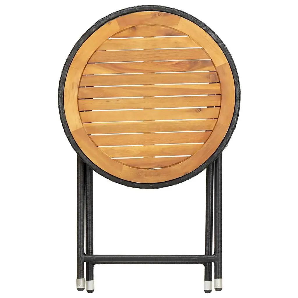 Outdoor Tea Table Black Poly Rattan Folding 60cm