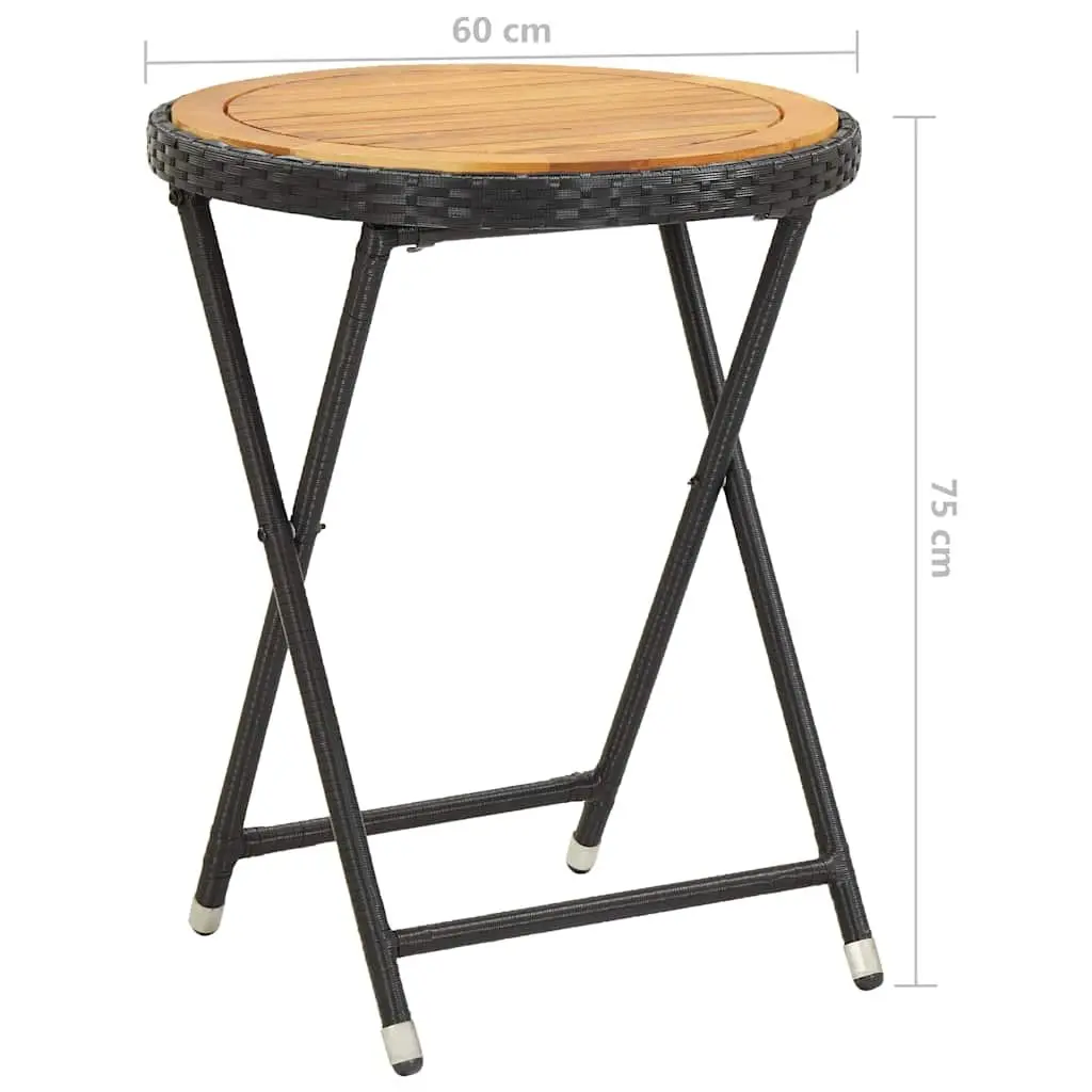 Outdoor Tea Table Black Poly Rattan Folding 60cm
