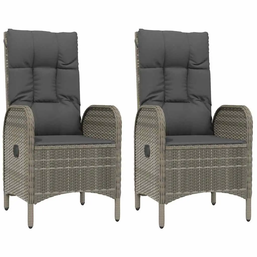 Outdoor Chairs 2 pcs Poly Rattan Grey Garden Patio Seating with Cushions