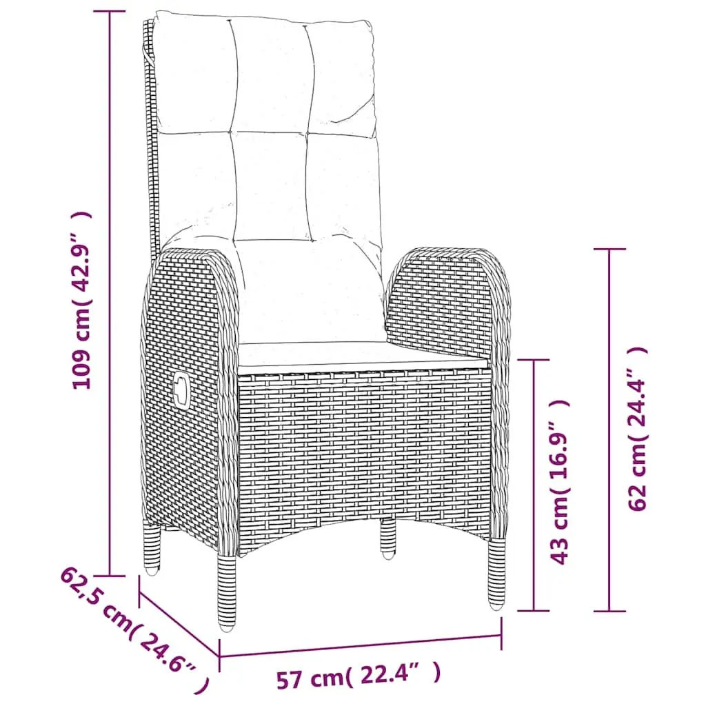 Outdoor Chairs 2 pcs Poly Rattan Grey Garden Patio Seating with Cushions