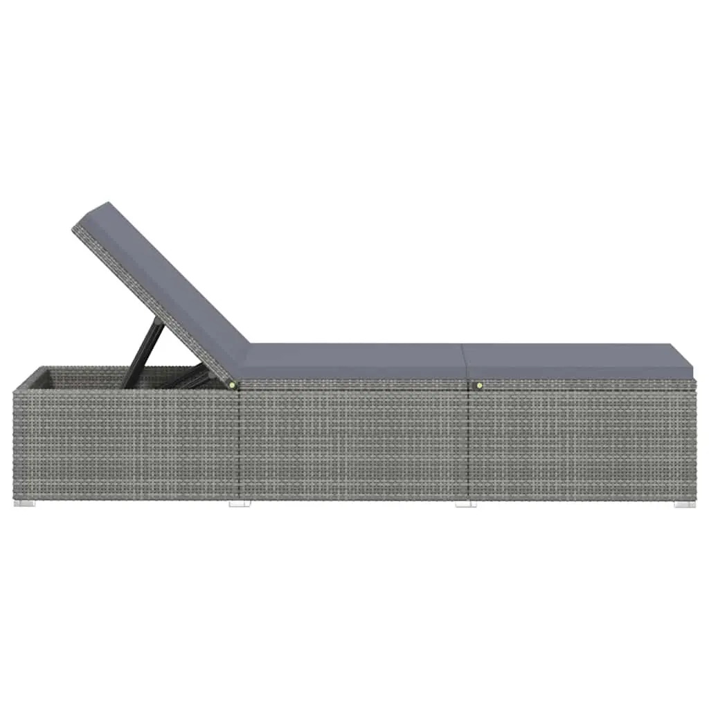 Sun Lounger Adjustable PE Rattan Grey with Cushion Outdoor Seating