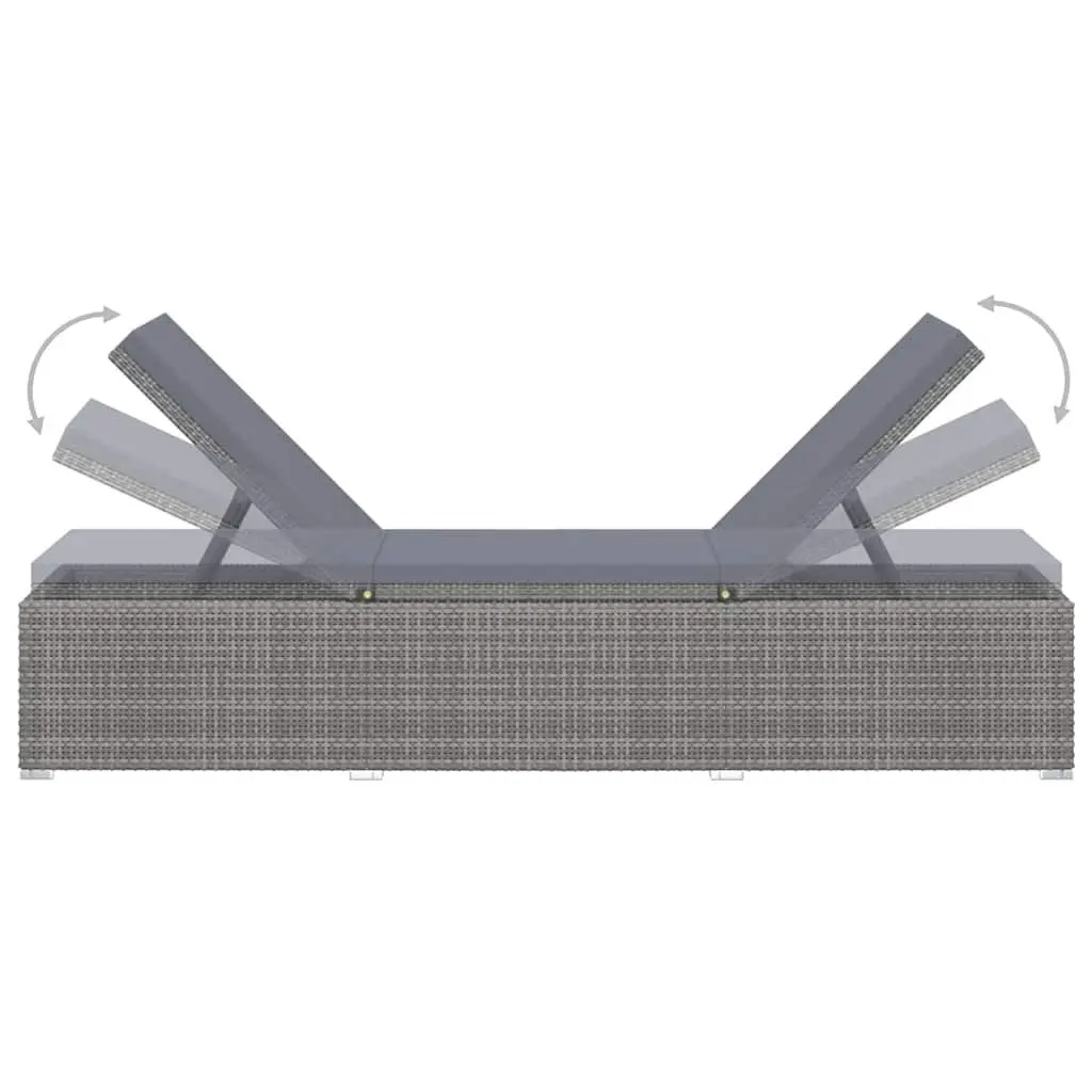Sun Lounger Adjustable PE Rattan Grey with Cushion Outdoor Seating