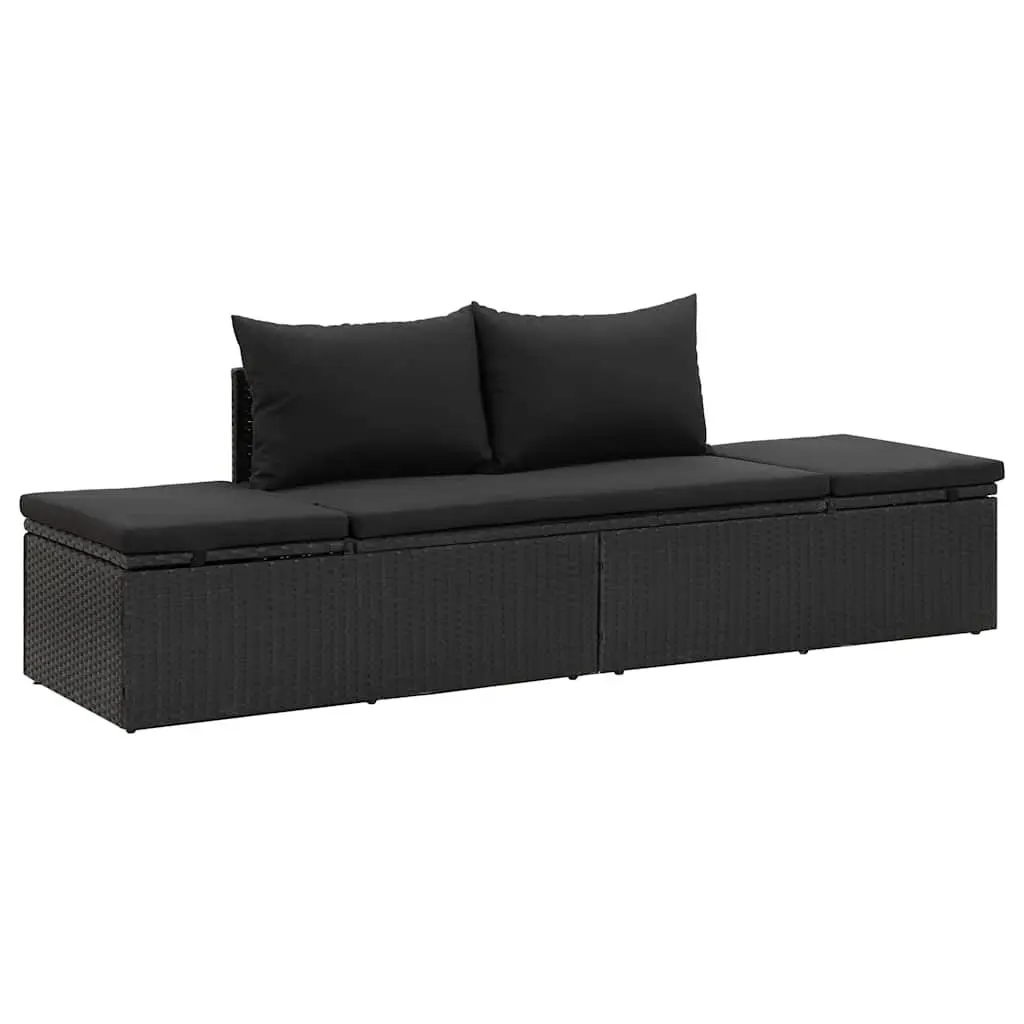 Sun Lounger Bed Adjustable Cushions Black Outdoor Patio Garden