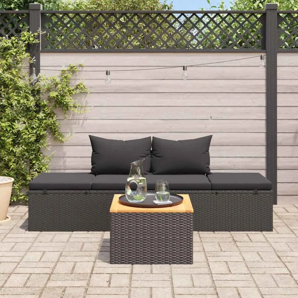 Sun Lounger Bed Adjustable Cushions Black Outdoor Patio Garden