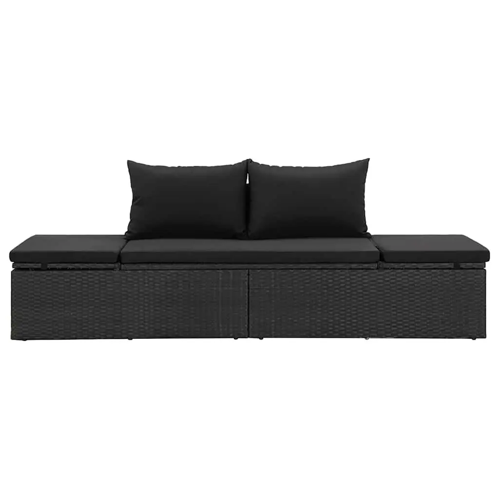 Sun Lounger Bed Adjustable Cushions Black Outdoor Patio Garden