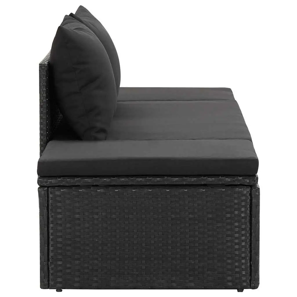 Sun Lounger Bed Adjustable Cushions Black Outdoor Patio Garden