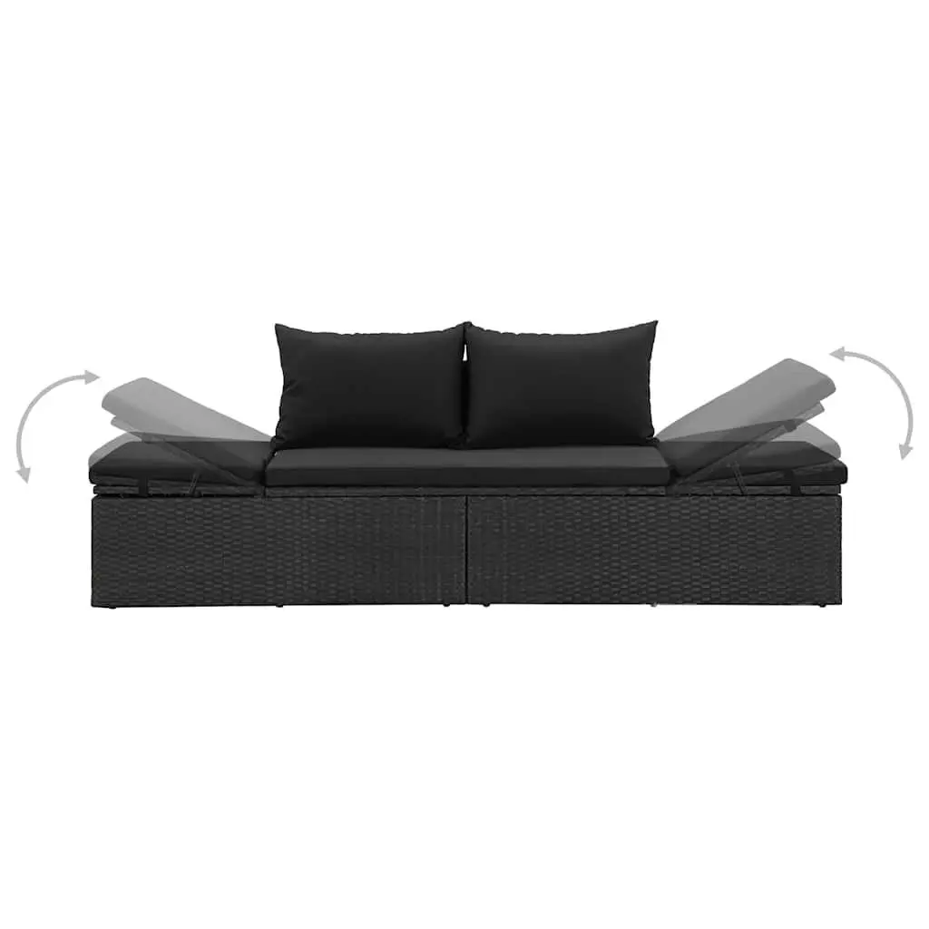 Sun Lounger Bed Adjustable Cushions Black Outdoor Patio Garden