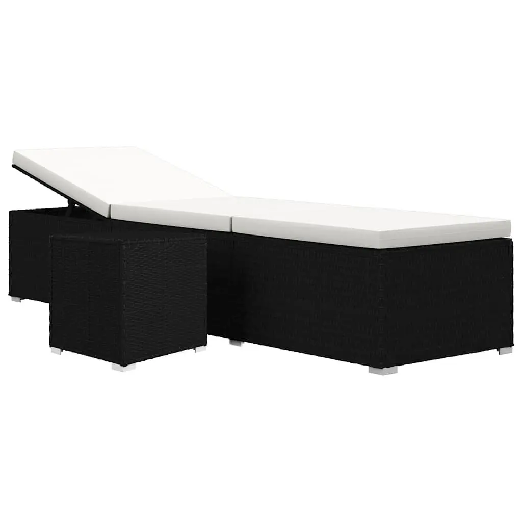 Sun Lounger Adjustable Weather-resistant PE Rattan with Cushion and Side Table Black