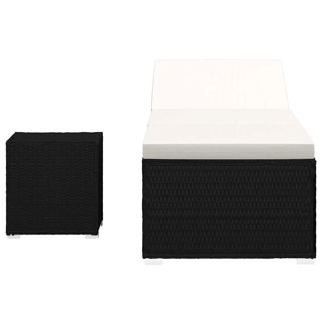 Sun Lounger Adjustable Weather-resistant PE Rattan with Cushion and Side Table Black