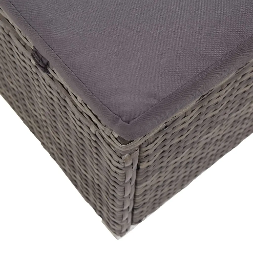 Sun Lounger Foldable Canopy Grey PE Rattan Outdoor Patio Reclining Chair