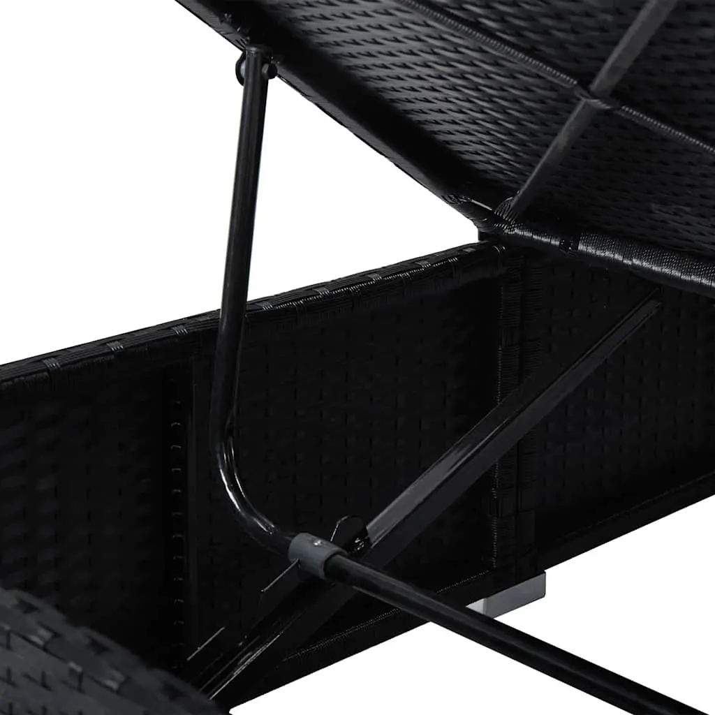 Sun Lounger with Canopy and Cushion Weather-resistant PE Rattan Outdoor Patio Bed Black