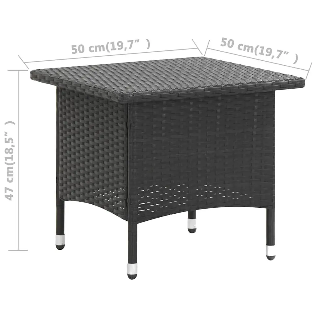 Outdoor Tea Table Black Weather-resistant Poly Rattan 50x50x47cm Garden Patio Side Coffee Table