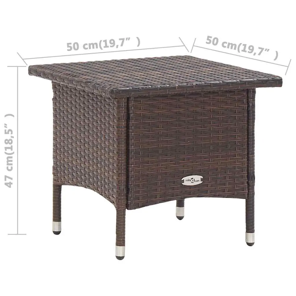 Outdoor Tea Table Brown Poly Rattan 50 x 50 x 47 cm Steel Frame