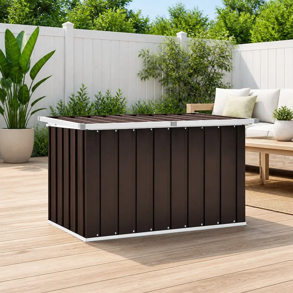Garden Storage Box Galvanised Steel Frame Brown 109 x 67 x 65 cm