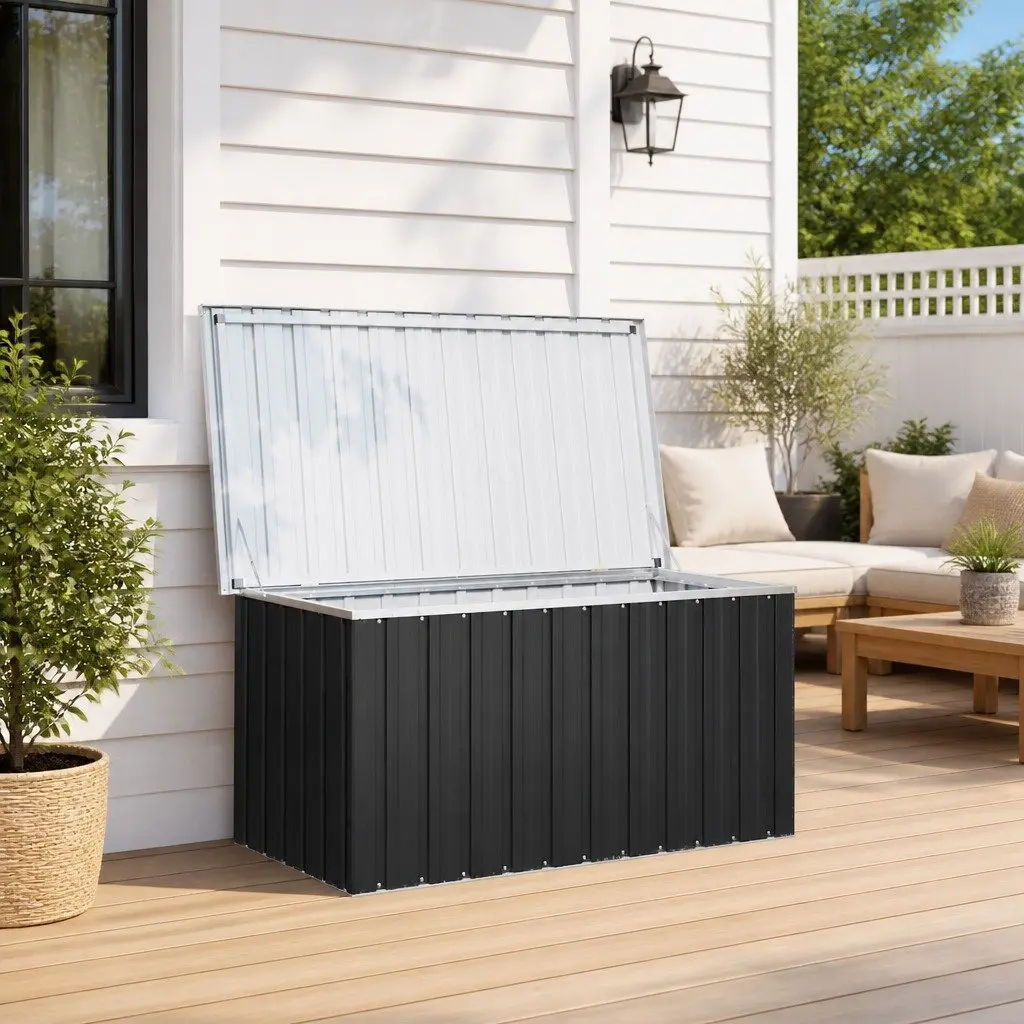Garden Storage Box Anthracite Galvanised Steel 129 x 67 x 65 cm Outdoor Patio Deck Cushion Organiser Chest