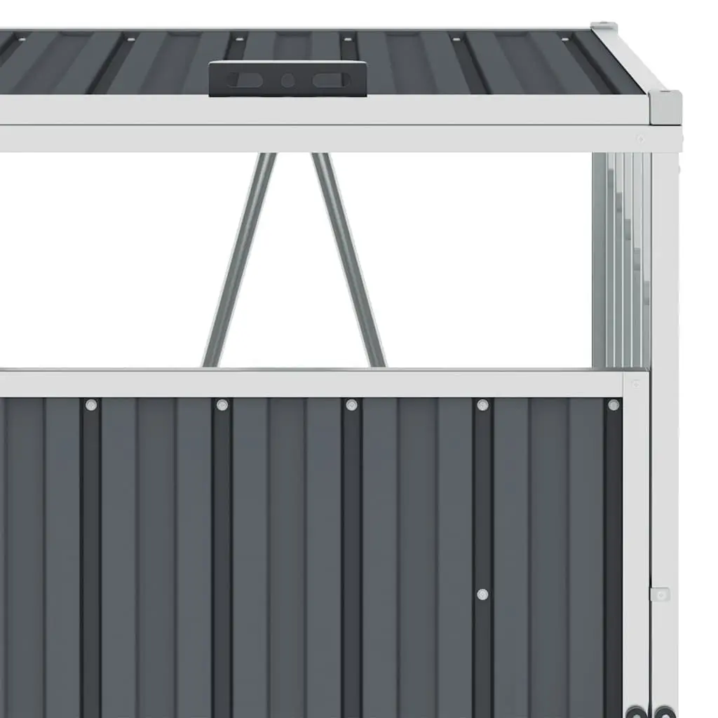 Triple Garbage Bin Shed Grey Steel Storage 213 x 81 x 121 cm