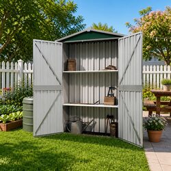 Garden Shed Green Outdoor Storage 116x45x175cm Galvanised Steel Doors Shelves