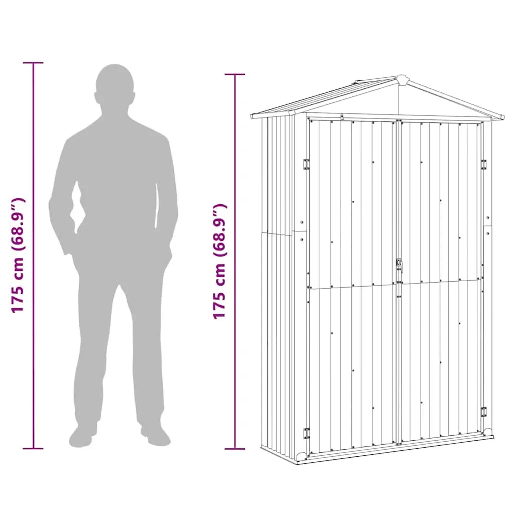 Garden Shed Grey Metal Galvanised Steel Outdoor Storage 116L x 45W x 175H cm