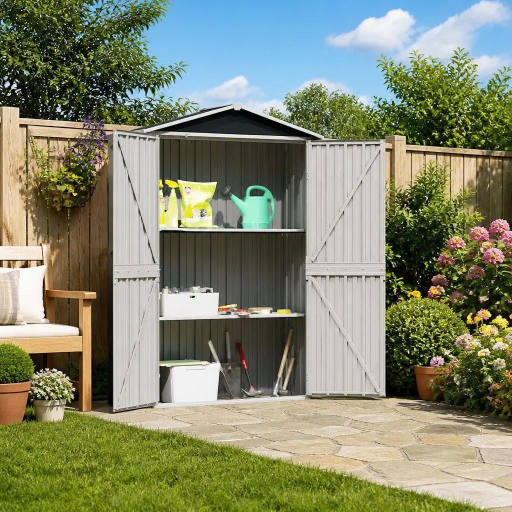 Garden Shed Anthracite Galvanised Steel 116x45x175 cm Outdoor Storage