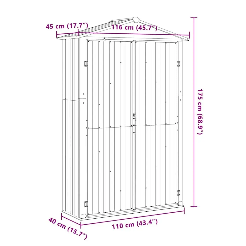 Garden Shed Anthracite Galvanised Steel 116x45x175 cm Outdoor Storage