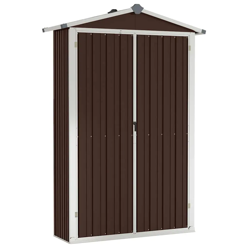 Garden Shed Brown Galvanised Steel Outdoor Storage with Double Doors and Shelves 116 x 45 x 175 cm