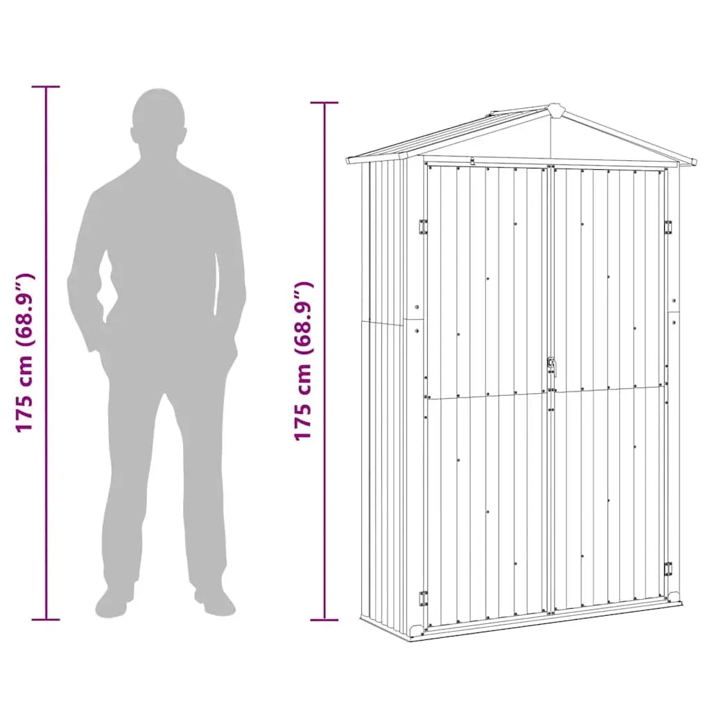 Garden Shed Brown Galvanised Steel Outdoor Storage with Double Doors and Shelves 116 x 45 x 175 cm