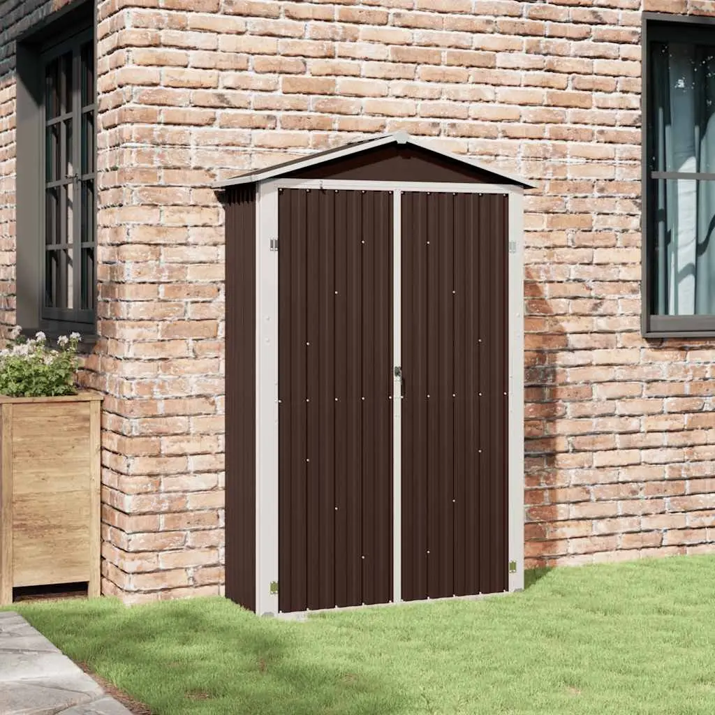 Garden Shed Brown Galvanised Steel Outdoor Storage with Double Doors and Shelves 116 x 45 x 175 cm