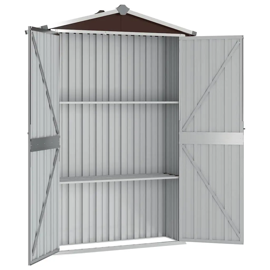 Garden Shed Brown Galvanised Steel Outdoor Storage with Double Doors and Shelves 116 x 45 x 175 cm