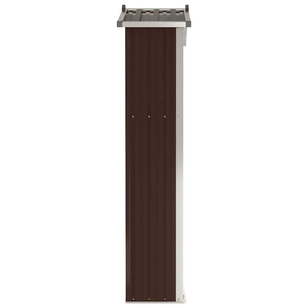 Garden Shed Brown Galvanised Steel Outdoor Storage with Double Doors and Shelves 116 x 45 x 175 cm