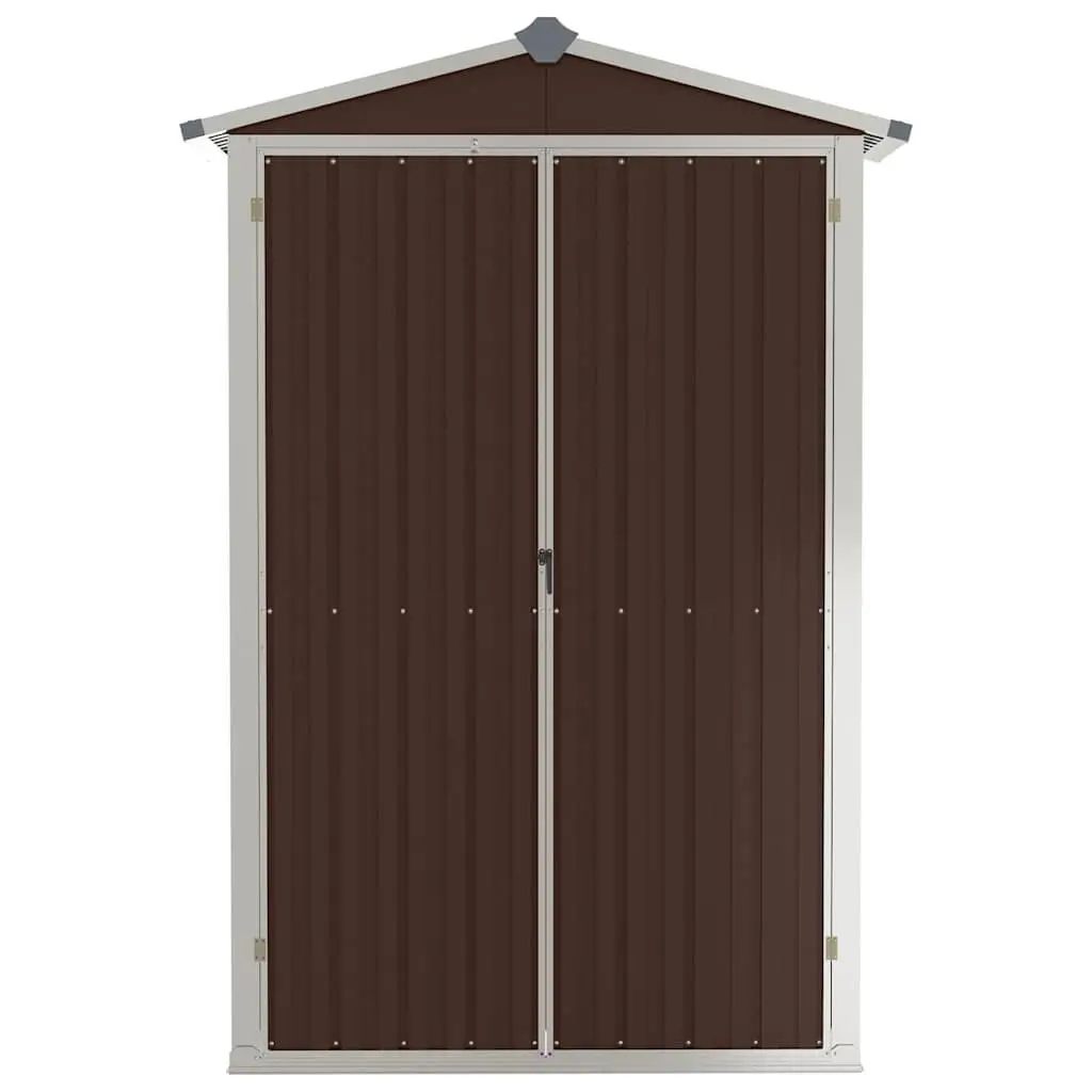 Garden Shed Brown Galvanised Steel Outdoor Storage with Double Doors and Shelves 116 x 45 x 175 cm