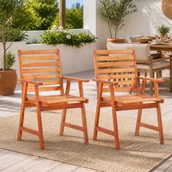 Outdoor Dining Chairs Set 2 pcs Garden Patio Seating Wooden Slatted Design