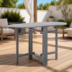 Outdoor Dining Table Grey Oval Garden Furniture Folding Acacia Wood 120x70x74cm