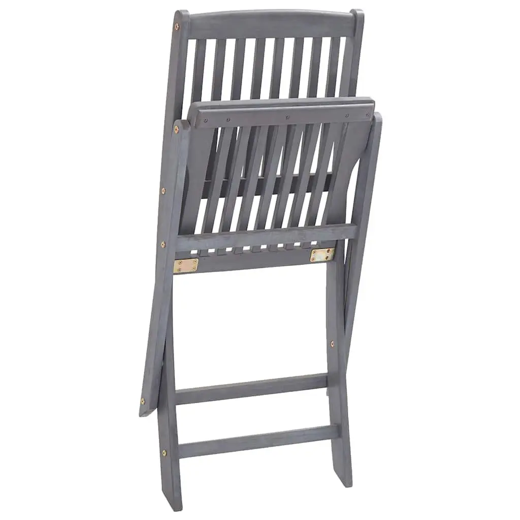 Folding Chairs Grey Solid Acacia Wood Outdoor Dining Set 2 Pcs