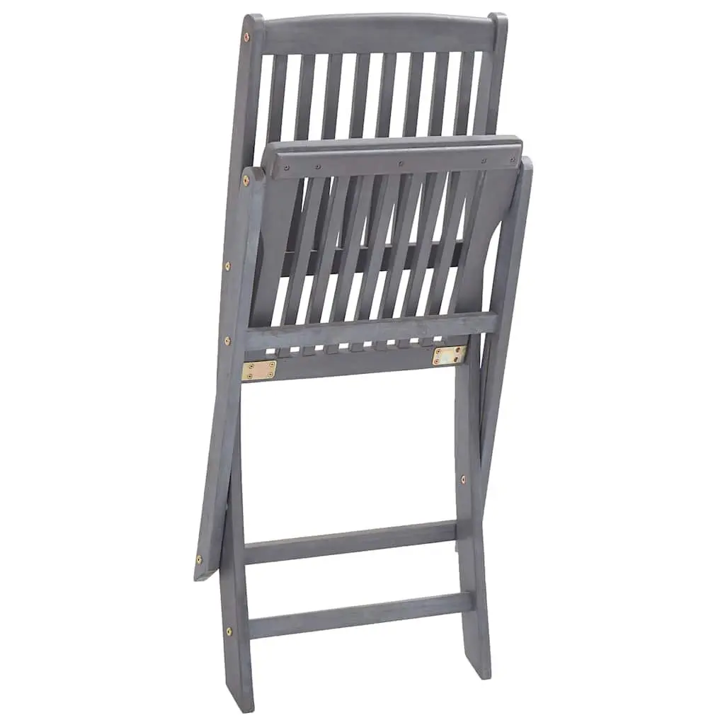 Folding Chairs Grey Solid Acacia Wood Outdoor Dining Set 2 Pcs