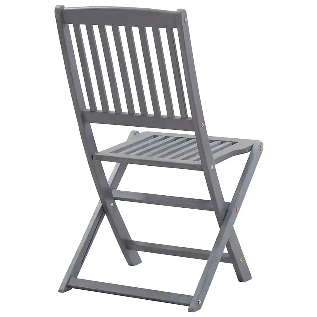 Folding Chairs Grey Solid Acacia Wood Outdoor Dining Set 2 Pcs
