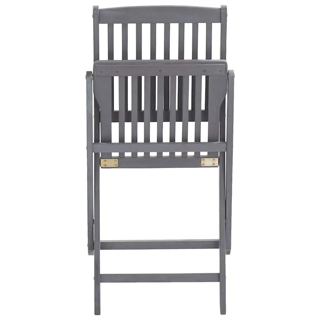 Folding Chairs Grey Solid Acacia Wood Outdoor Dining Set 2 Pcs