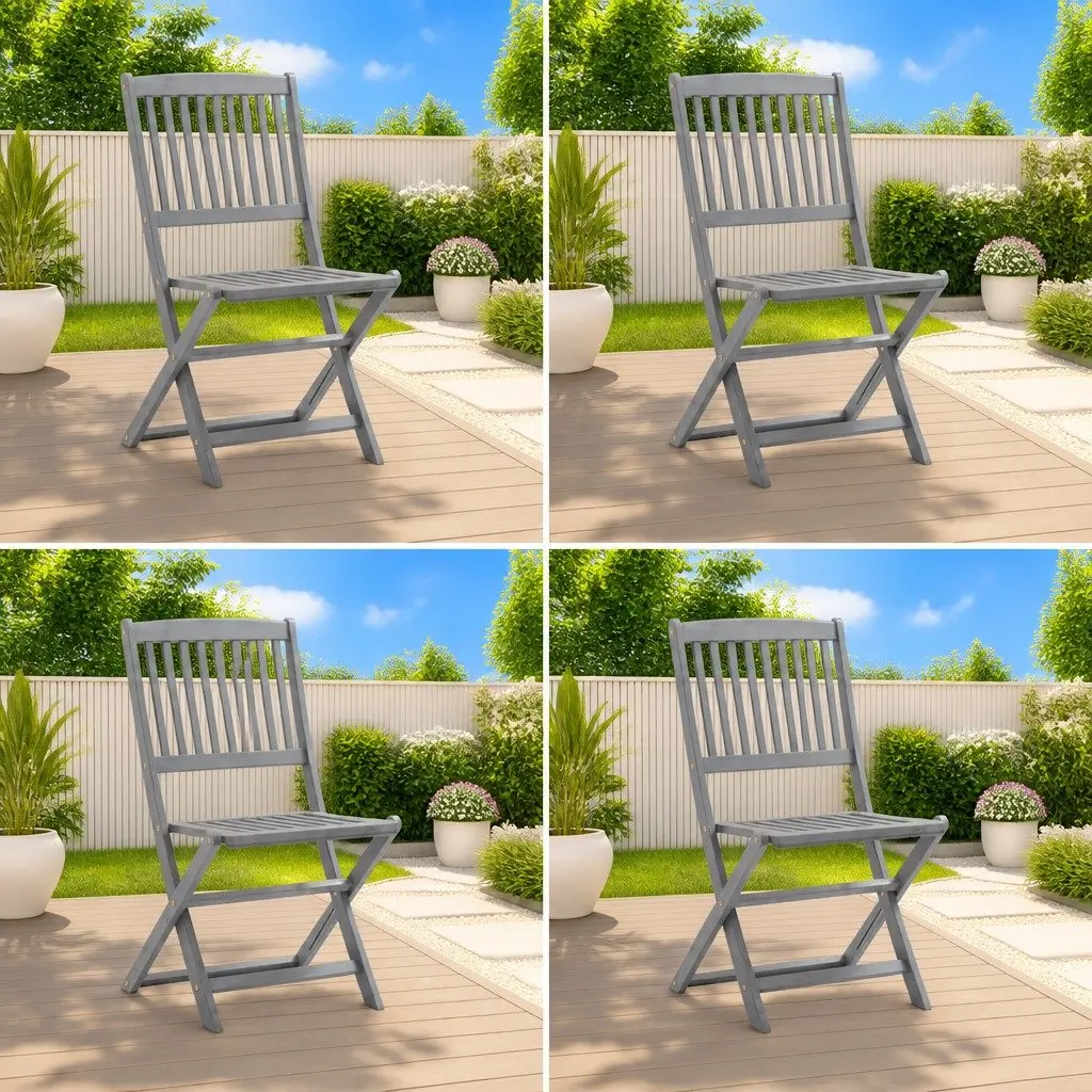 Folding Outdoor Chairs Grey Solid Acacia Wood 4 Piece Garden Patio Dining Seating