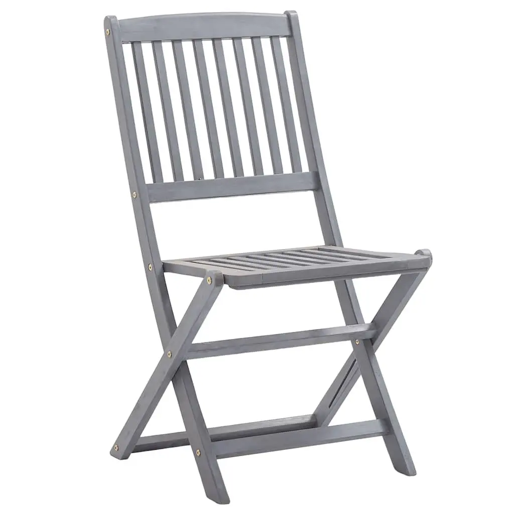 Folding Outdoor Chairs Grey Solid Acacia Wood 4 Piece Garden Patio Dining Seating